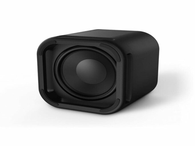 Roku Wireless Subwoofer blending seamlessly into a modern living room