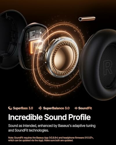 Baseus headphone components with sound technology features.