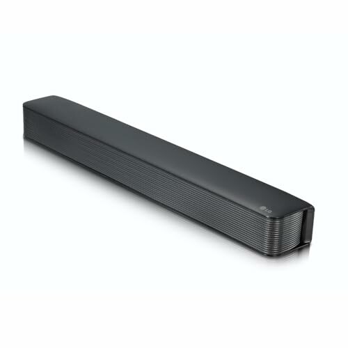 Black LG soundbar on white background