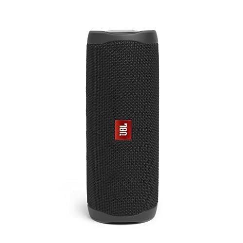 Black portable Bluetooth speaker with brand logo.