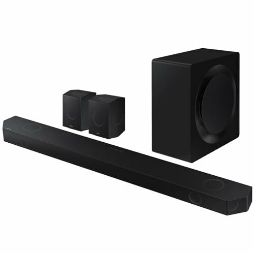 Black soundbar and speaker system set with subwoofer