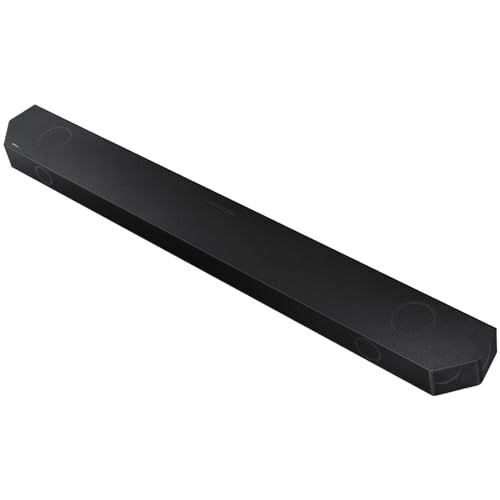 Black soundbar speaker on white background