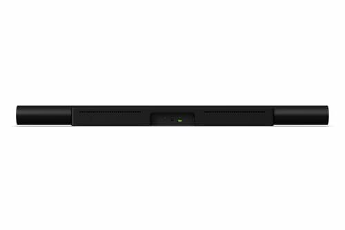 Black soundbar speaker with minimal design.