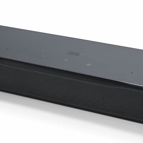 Black soundbar speaker with control buttons