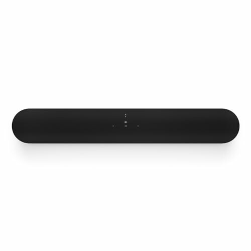 Front view of a black soundbar speaker