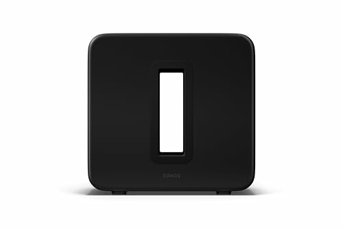 Black wireless subwoofer with a modern design