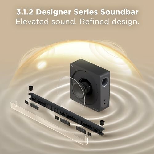 Exploded view of designer series soundbar components.