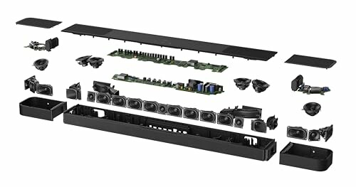 Exploded view of a soundbar showing internal components.