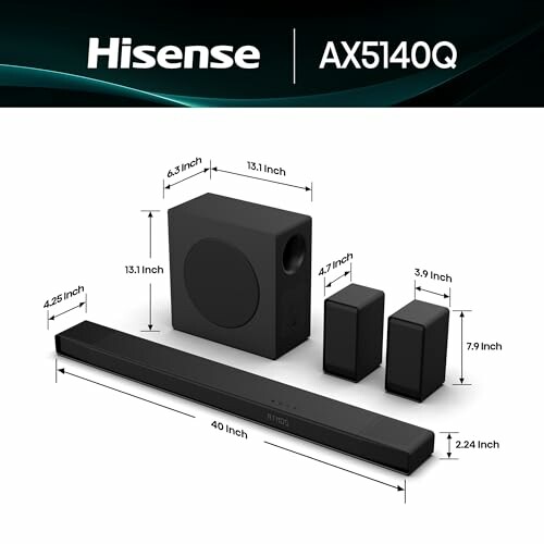 Hisense AX5140Q speaker system with dimensions.