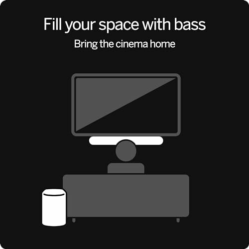 Stylized illustration of a home cinema setup with a TV and speakers.