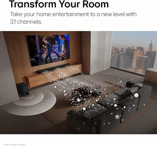 Living room with home entertainment system and city view