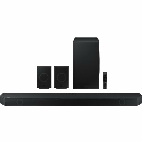 Home theater soundbar system with speakers and remote