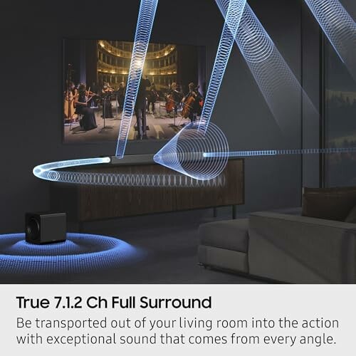Living room with a 7.1.2 channel surround sound system illustration