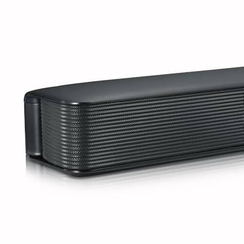 Close-up of a sleek black soundbar.