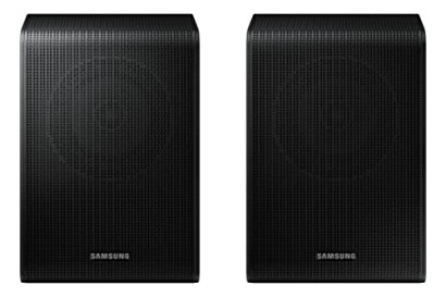 Pair of Samsung black wireless speakers