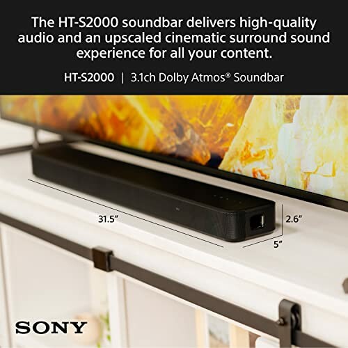 Sony HT-S2000 soundbar with dimensions and features.