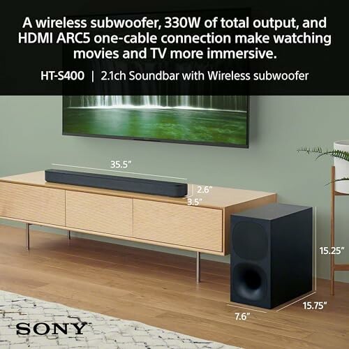 Sony HT-S400 soundbar with wireless subwoofer in a modern living room.