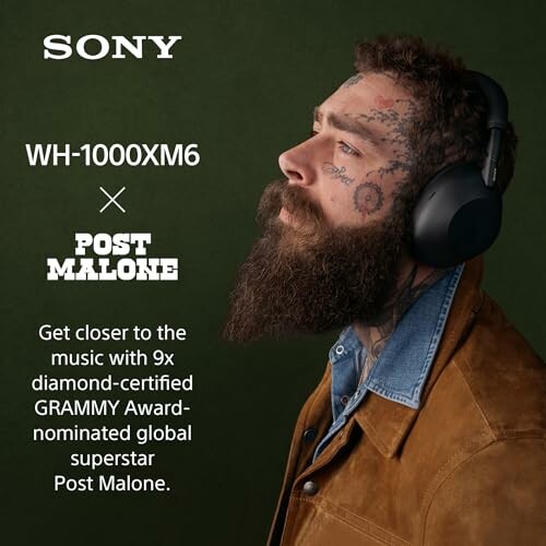 Post Malone wearing Sony WH-1000XM6 headphones.