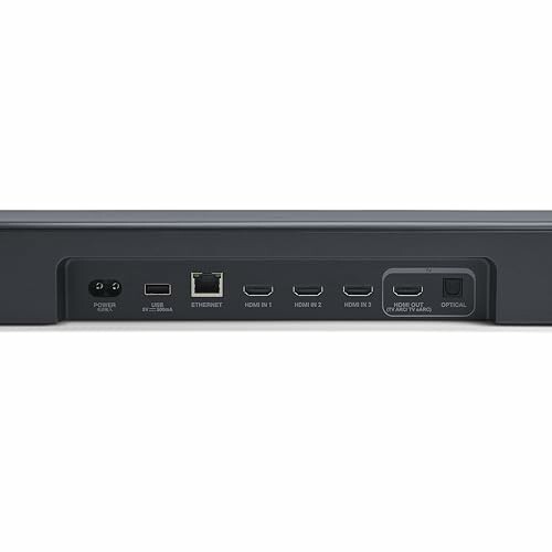 Back panel of a soundbar showing various input and output ports.