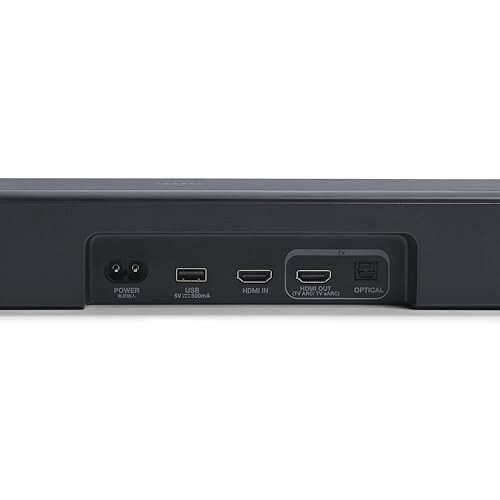 Back panel of a soundbar with power, USB, HDMI, and optical ports.