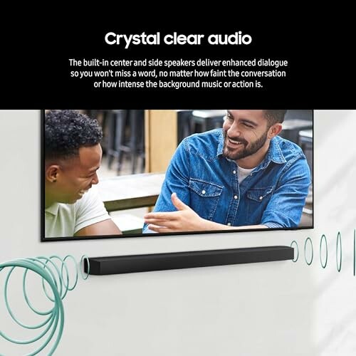 Men talking on TV with soundbar illustration