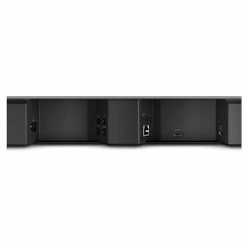 Rear view of a soundbar showing various ports