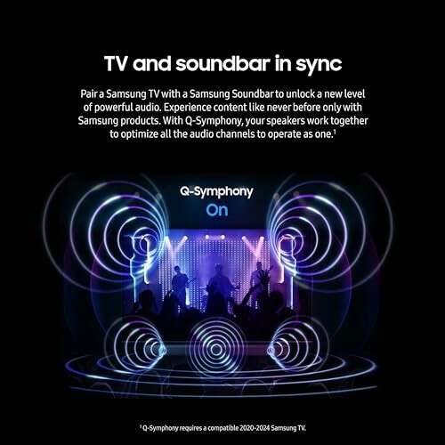 Samsung TV and soundbar sync with Q-Symphony feature.