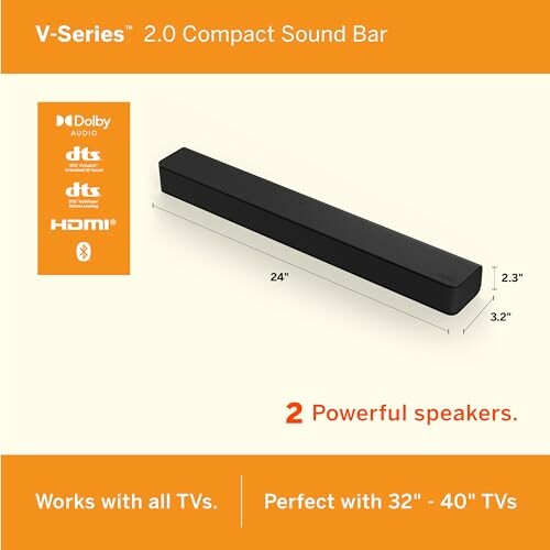 Vizio V-Series 2.0 Compact Sound Bar with Dolby Audio and HDMI Features