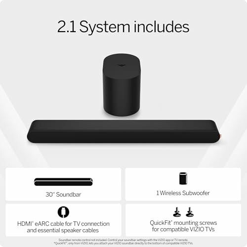 Vizio 2.1 soundbar system with subwoofer and cables