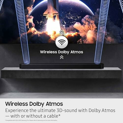 Wireless Dolby Atmos launch with rocket image on screen.
