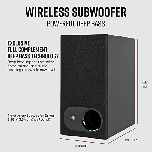 Polk wireless subwoofer with powerful deep bass technology.